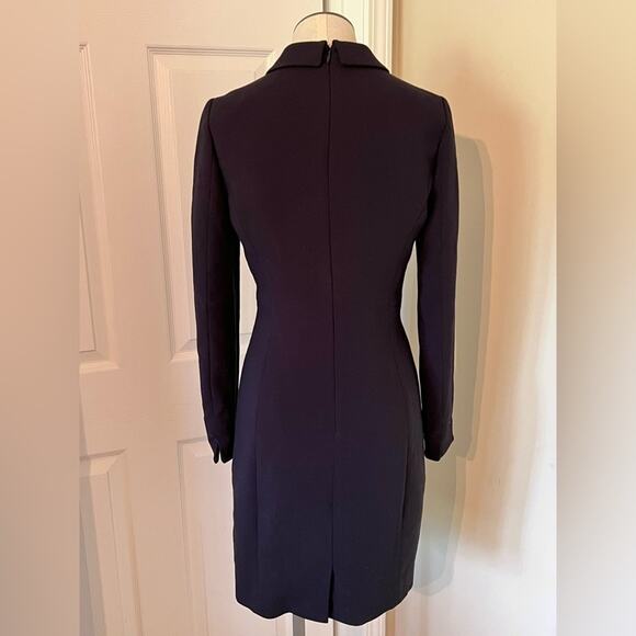 2ME Dressy Tweed Metallic Knit Long Sleeve Navy Career Sheath Dress Size XS-S - Picture 4 of 5